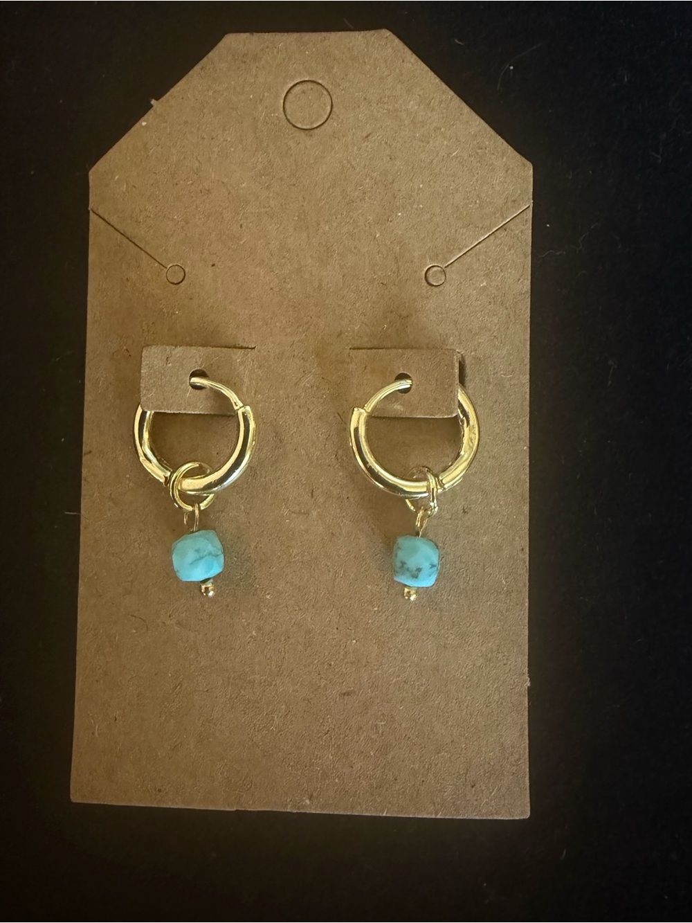 Gold Filled Huggie Hoop Earrings with real Turquoise nugget drop